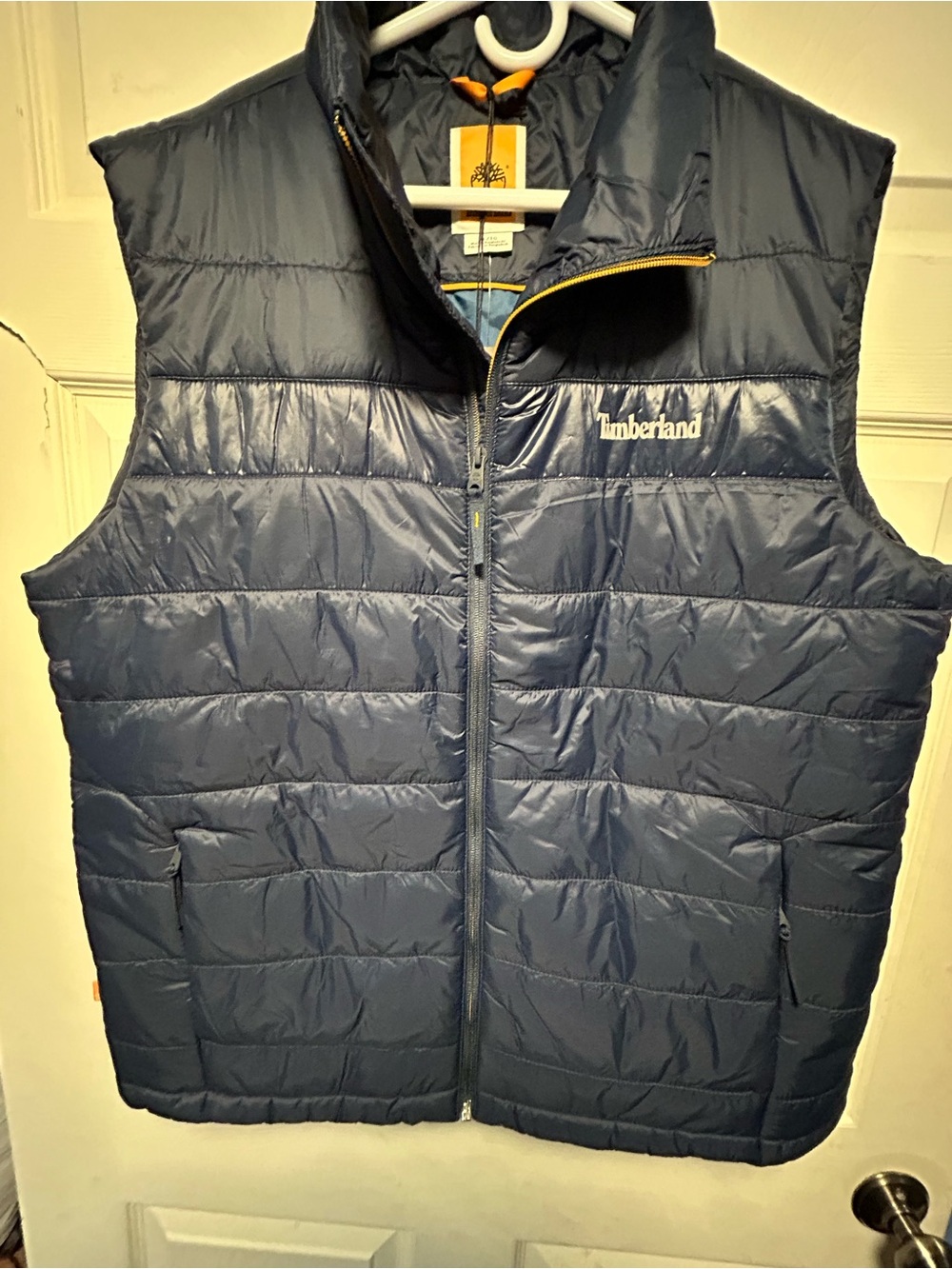 Timberland Men's Navy Quilted Puffer Vest with Contrast Zip Trim
